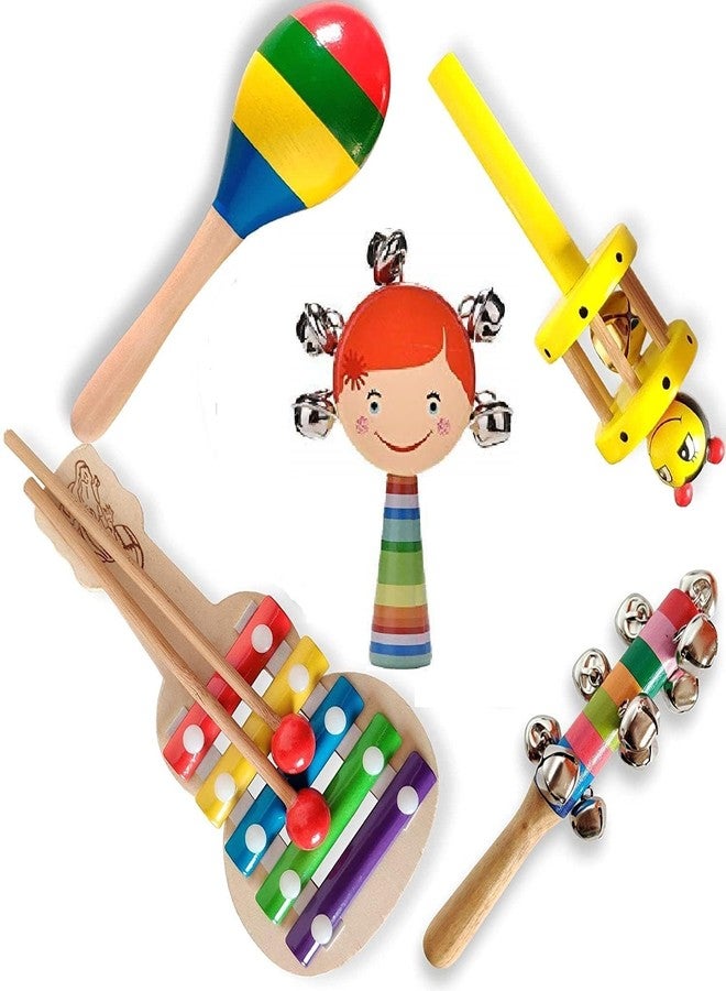 Little Mind Wooden Non Toxic Colourful Sound Making Rattle Toys for Newborn Baby, Musical Infant Toy, Gift Set Age 0 to 12 Month - Image 1